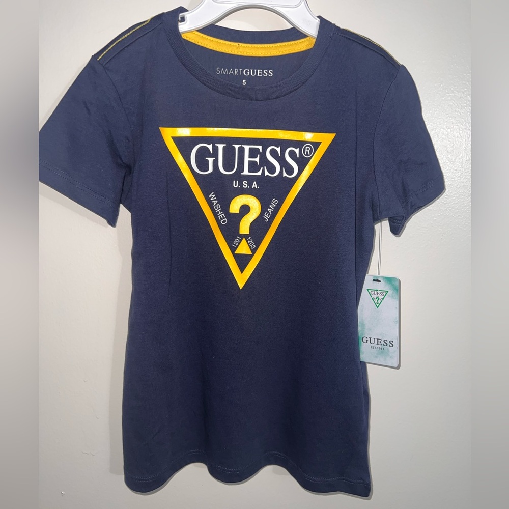 Guess Kids Navy and Yellow Short Sleeve Tee